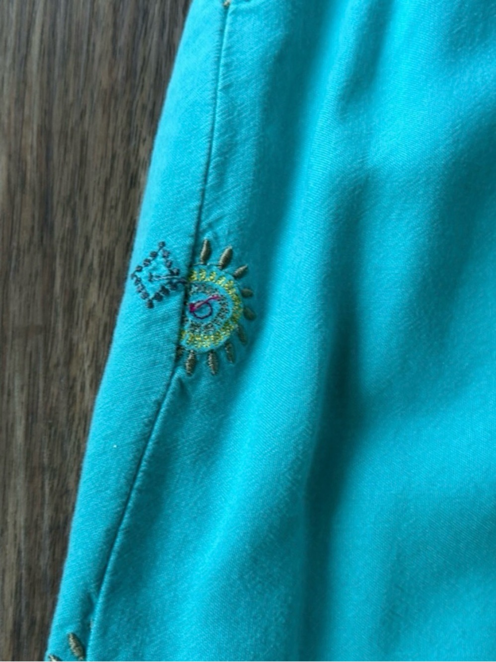 VTG Y2K Aqua Embroidered Statement Maxi Skirt Resort Coastal Boho Tropical Small - Picture 10 of 11